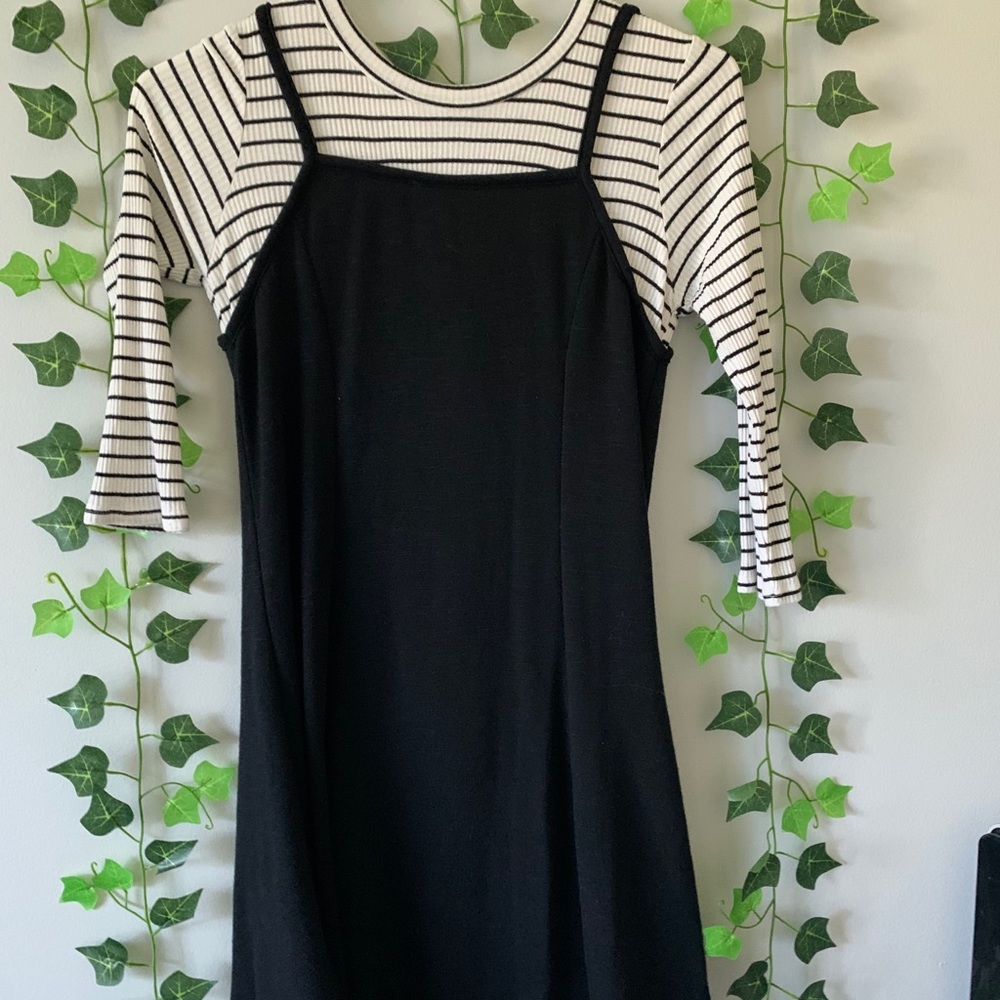 white and black stripe long sleeve dress